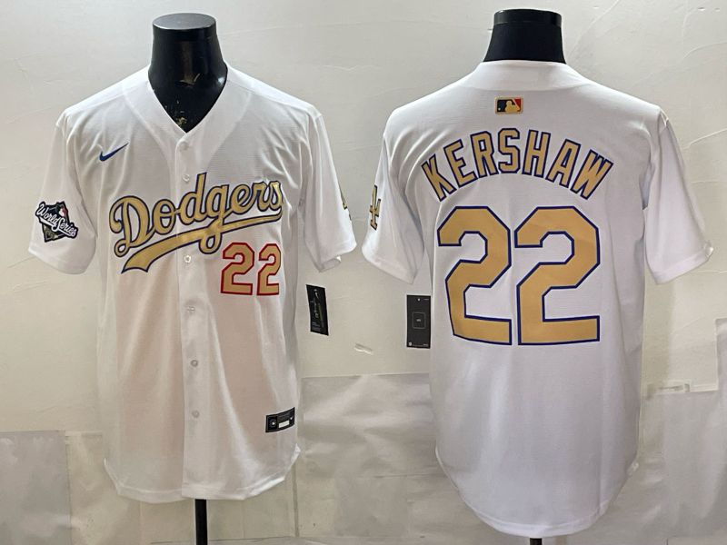 Men Los Angeles Dodgers #22 Kershaw White Gold 2026 Nike Game MLB Jersey 0083->los angeles dodgers->MLB Jersey